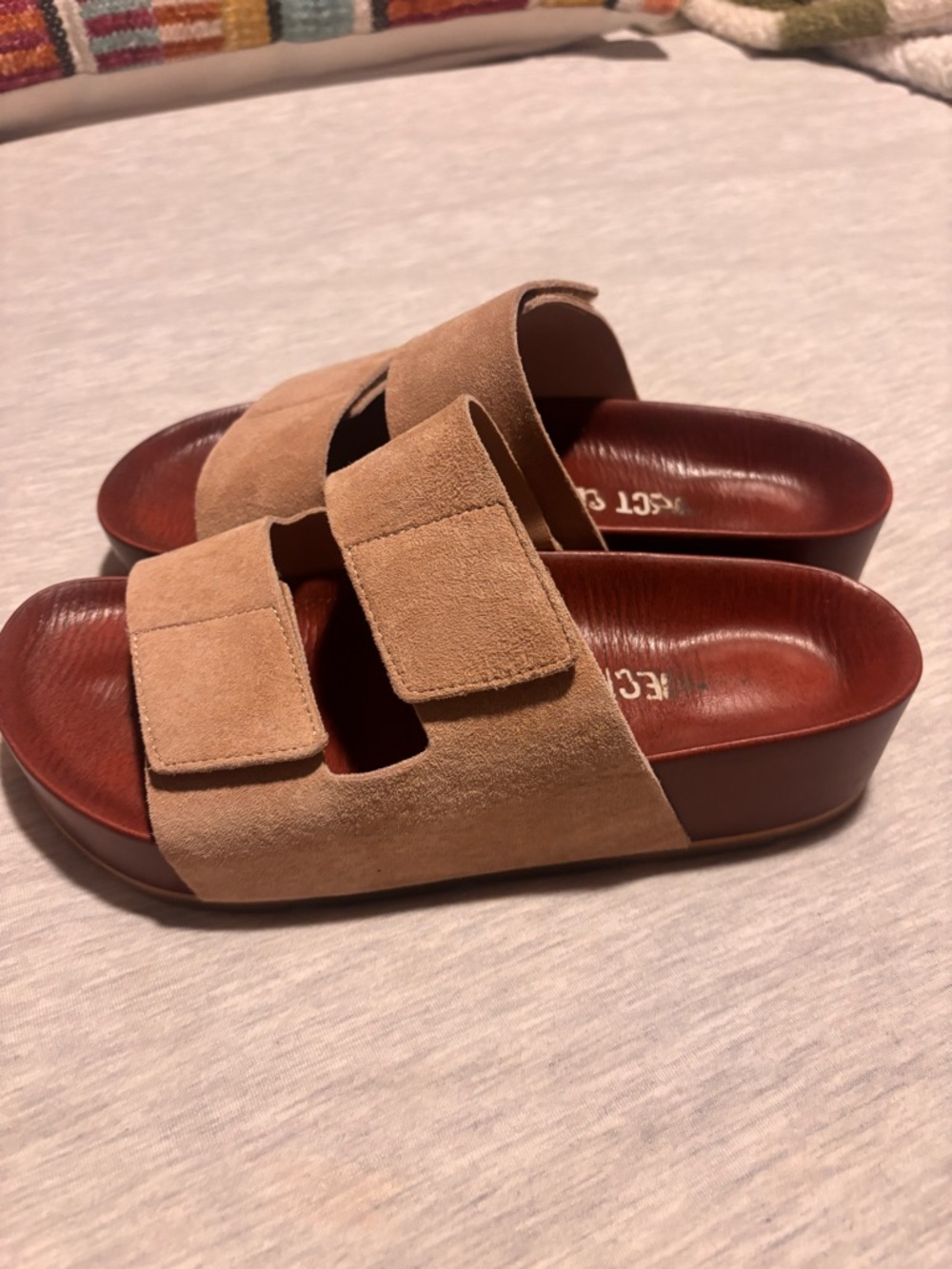 Project Cloud Suede Slide Sandals in Tan with Adjustable Straps